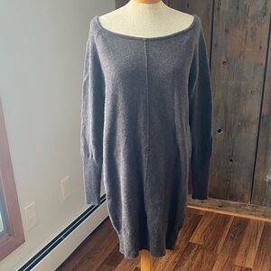 Athleta cashmere Adri Mudra long sleeve boat neck midi dress taupe brown Sz S